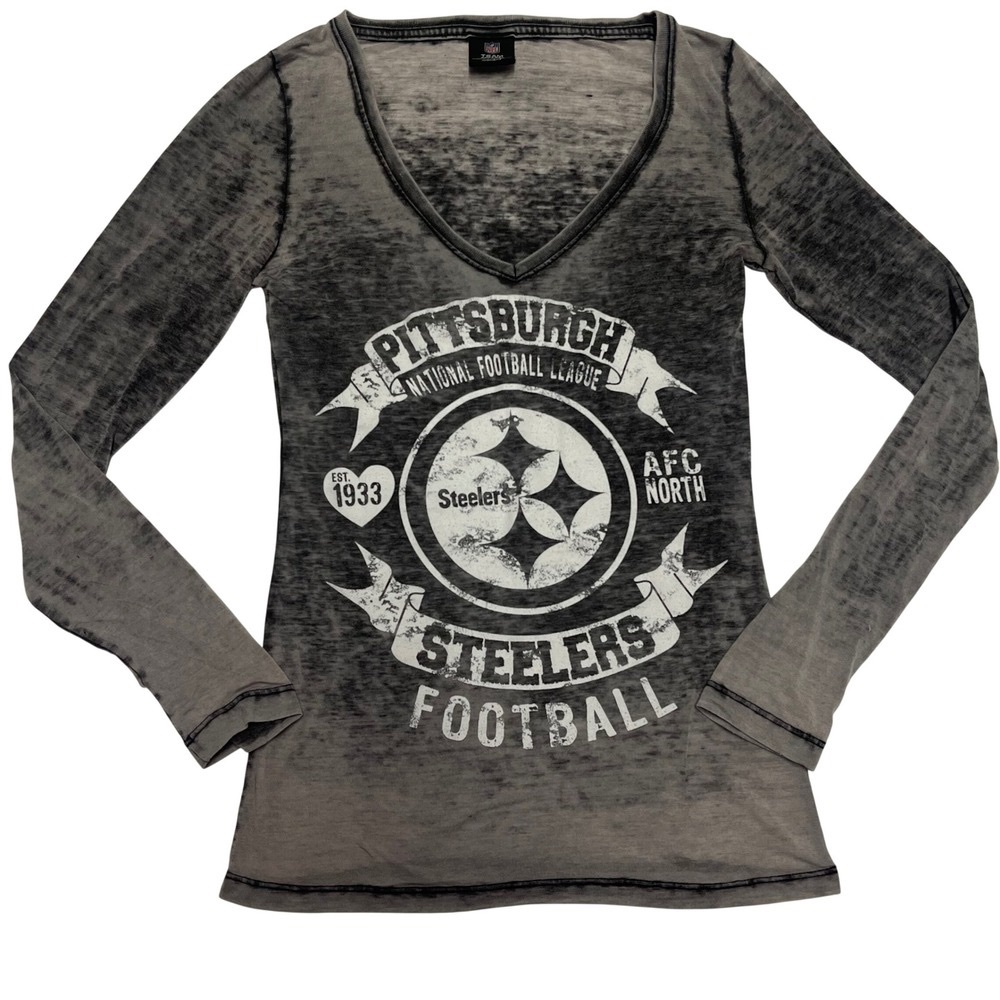 Grey Graphic V-Neck Long Sleeve Top